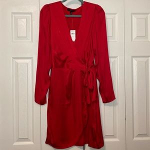 Banana Republic Red Satin Long Sleeve Wrap Dress